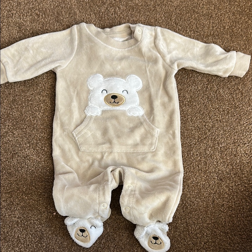 Cream Footie Pajamas with Bear Design
